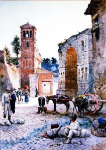 Figures in a Roman Square by an Arch