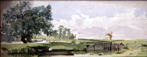 A Riverside Scene with a Lock, c.1860