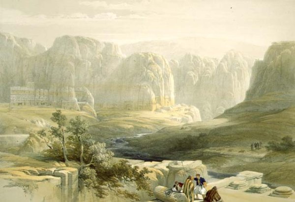 Petra looking South, March 9th 1839, plate 106 from Volume III of The Holy Land, engraved by Louis Haghe 1806-85 pub. 1849