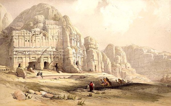 Petra, March 8th 1839, plate 96 from Volume III of The Holy Land, engraved by Louis Haghe 1806-85 pub. 1849