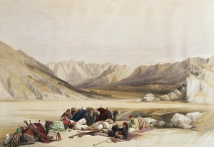 Approach to Mount Sinai, Wady Barah, February 17th 1839, plate 122 from Volume III of The Holy Land, engraved by Louis Haghe 1806-85 pub. 1849