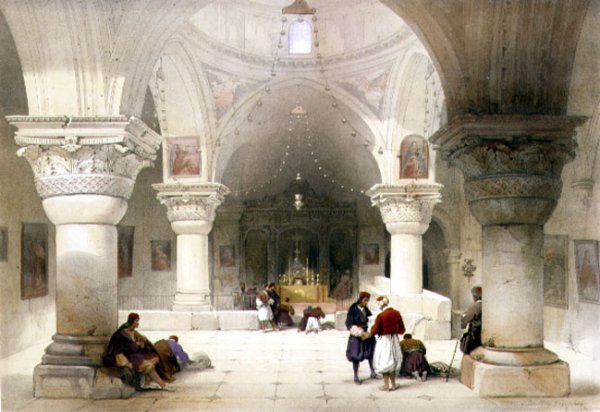 Crypt of the Holy Sepulchre, Jerusalem, plate 20 from Volume I of The Holy Land, engraved by Louis Haghe 1806-85 pub. 1842