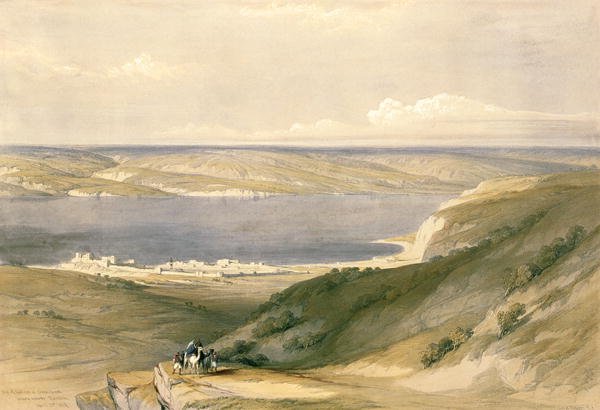 Sea of Galilee or Genezareth, looking towards Bashan, April 21st 1839, plate 36 from Volume I of The Holy Land, engraved by Louis Haghe 1806-85 pub. 1842