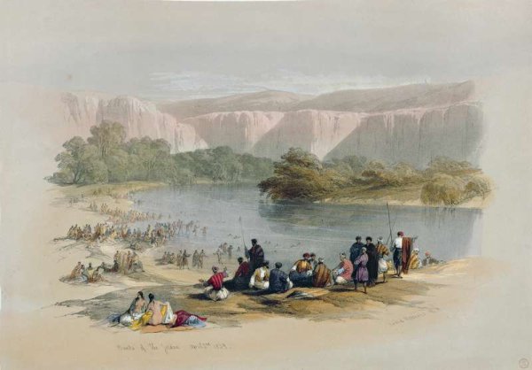 Banks of the Jordan, April 2nd 1839, plate 48 from Volume II of The Holy Land, engraved by Louis Haghe 1806-85 pub. 1843