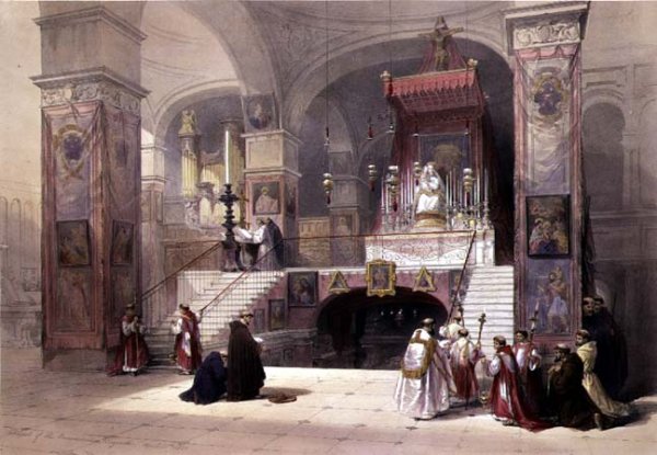 Chapel of the Annunciation, Nazareth, April 28th 1839, plate 32 from Volume I of The Holy Land, engraved by Louis Haghe 1806-85 pub. 1842