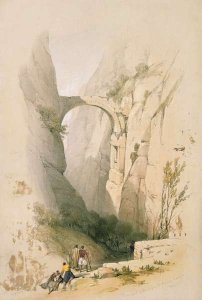 Triumphal Arch crossing the Ravine leading to Petra, plate 95 from Volume III of The Holy Land, engraved by Louis Haghe 1806-85 pub. 1849