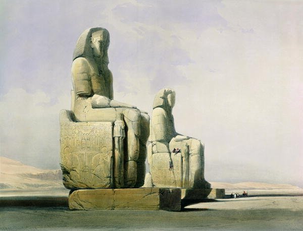 Thebes, December 4th 1838, detail of the colossi of Memnon, plate 12 from Volume I of Egypt and Nubia, engraved by Louis Haghe 1806-85 pub. 1846