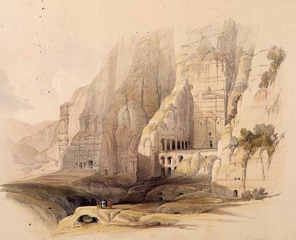 Excavated Mansions of Petra, March 7th 1839, plate 103 from Volume III of The Holy Land, engraved by Louis Haghe 1806-85 pub. 1849