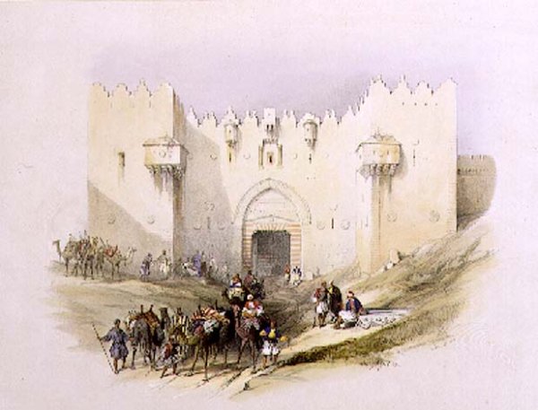 Gate of Damascus, Jerusalem, April 14th 1839, plate 3 from Volume I of The Holy Land, engraved by Louis Haghe 1806-85 pub. 1842