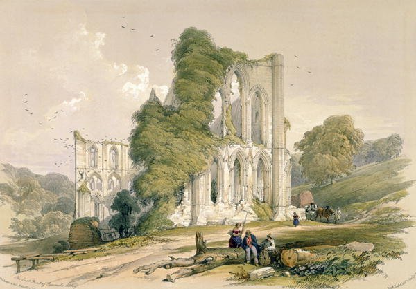 Rievaulx Abbey, from the East Front, from The Monastic Ruins of Yorkshire, engraved by George Hawkins 1819-52, 1843