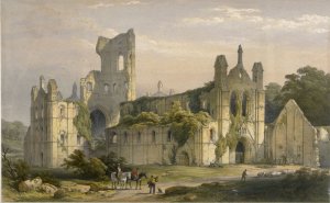 Kirkstall Abbey from the North West, from The Monastic Ruins of Yorkshire, engraved by George Hawkins 1819-52, 1843