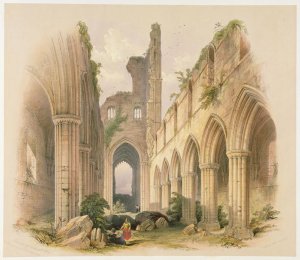 Kirkstall Abbey, the Nave and Choir, from The Monastic Ruins of Yorkshire, engraved by George Hawkins 1819-52, 1842