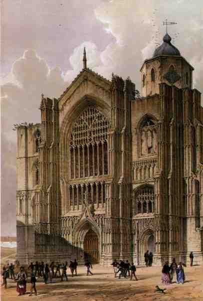 Bridlington Priory, the West Front, from The Monastic Ruins of Yorkshire, engraved by George Hawkins 1819-52, 1842