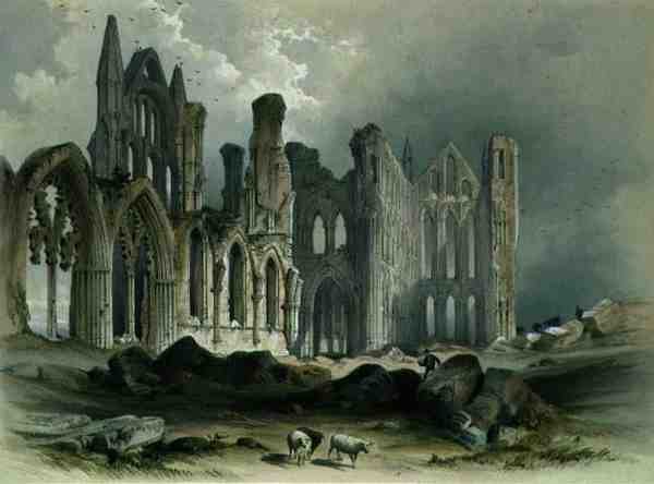 Whitby Abbey from the North-East, from The Monastic Ruins of Yorkshire, engraved by George Hawkins 1819-52, 1843