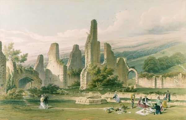 Sawley Abbey, from The Monastic Ruins of Yorkshire, engraved by George Hawkins 1819-52, 1842