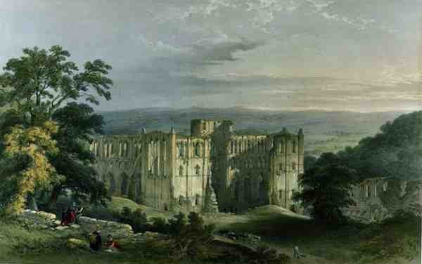 Rievaulx Abbey in the Rye Valley, from The Monastic Ruins of Yorkshire, engraved by George Hawkins, 1843