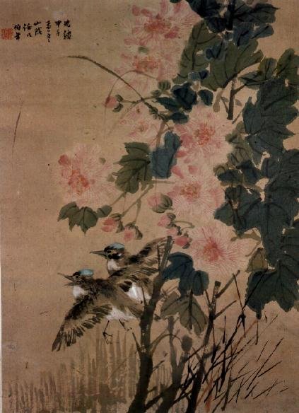 Birds on a flowering bush