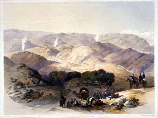 Jugdelluk, the Last Stand Made by General Elphinestone's Army in the Calamitous Retreat, plate 21 from Scenery, Inhabitants and Costumes of Afghanistan, engraved by Hulme, 1848