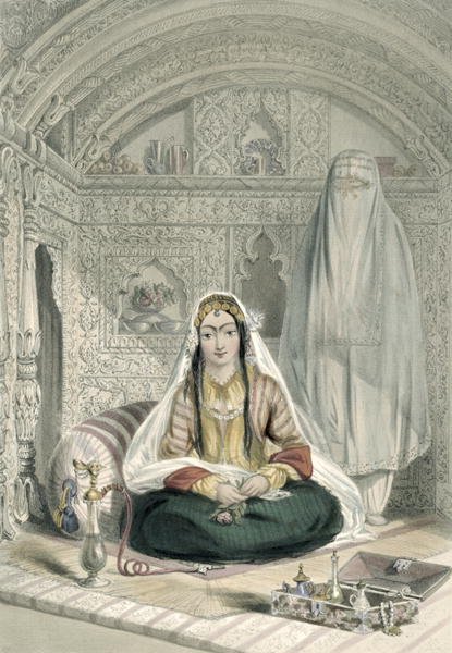 Ladies of Caubul in their In and Out-of-Door Costume, plate 24 from Scenery, Inhabitants and Costumes of Afghanistan, engraved by Walker, 1848