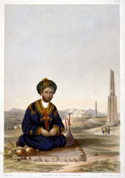 Hyder Khan, the Governor of Ghuznee, plate 19 from Scenery, Inhabitants and Costumes of Afghanistan, engraved by Walker, 1848