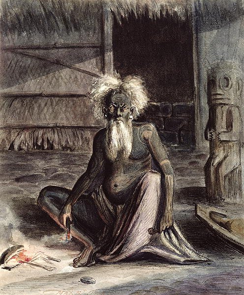 Old man of Tahiti seated near a Tiki, c.1841-48