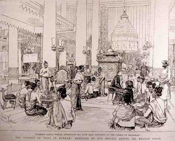 The Viceroy of India in Burmah Burmese Ladies Taking Tea with Lady Dufferin in the Palace at Mandalay, from The Illustrated London News, 4th March 1886