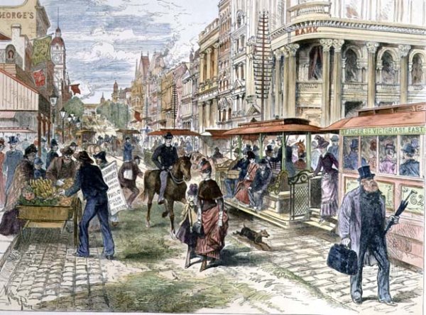 Collins Street, Melbourne, from the Illustrated London News, 11th May 1889