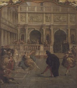 Masked Figures Dancing in front of the Loggetta