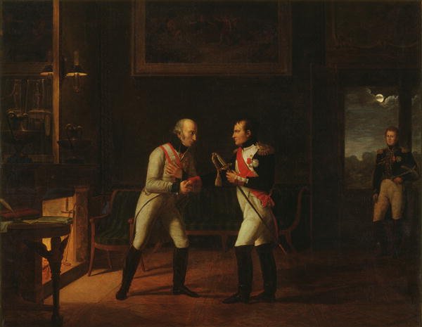 Meeting of Napoleon Bonaparte 1769-1821 and Archduke Charles 1771-1847 of Austria at Stammersdorf, 17th December 1808