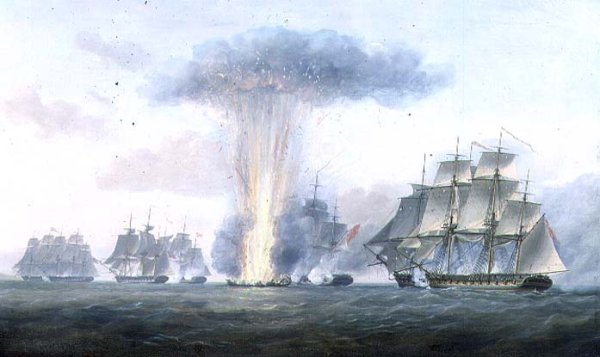 H.M.S. Lively capturing the Spanish frigate Clara off Cape St. Mary, c.1806