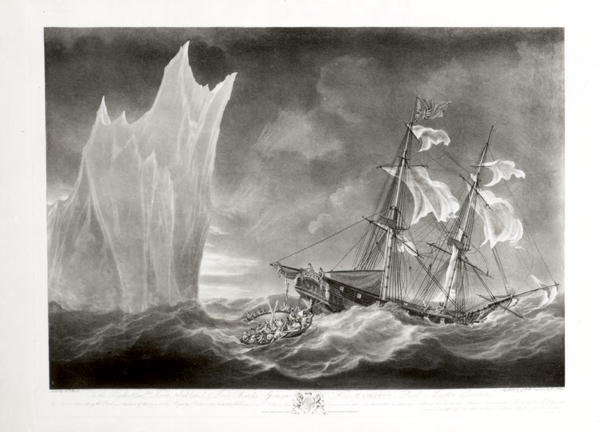 The Perilous situation of the Crew of his Majestys Packet Lady Hobart...on the morning of the 28th June, 1803, engraved by R. Pollard 1755-1838, 1804