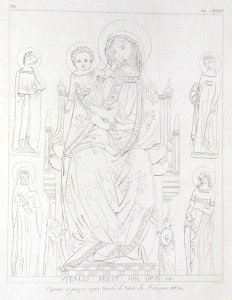 Madonna and Child with St. Agatha, St. Catherine, St. Agnes, St. Apollonia after the original drawing by Jean Baptiste Louis Georges Seroux DAgincourt 1730-1814, 1847