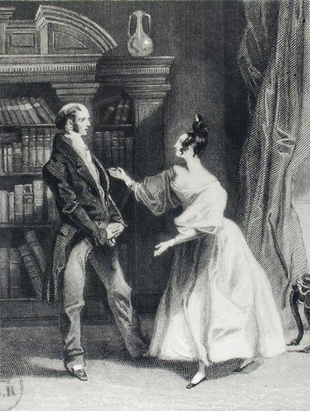 She then told him what Mr Darcy had voluntarily done for Lydia. He heard her with astonishment, illustration from Pride and Prejudice by Jane Austen 1775-1817 engraved by William Greatbach b.1802 1833