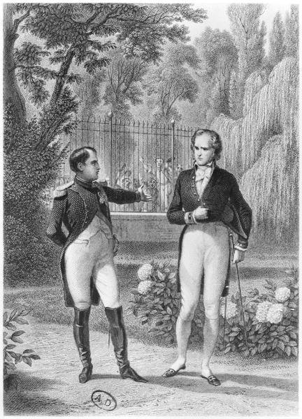 Meeting Between Napoleon I 1769-1821 and Benjamin Constant de Rebecque 1767-1830 from Memoires d'Outre-Tombe by Francois Rene 1768-1848 Viscount of Chateaubriand, engraved by Jean Charles Pardinel 1808-71