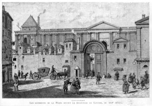 The Paris Post Office in front of the colonnade of the Louvre in the 17th century