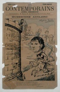 Caricature of Hubertine Auclerc 1848-1914 from Les Contemporains magazine, 1890