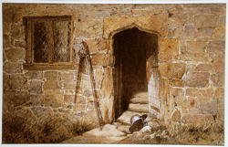 After the battle - a helmet before a stone gothic doorway, 1855