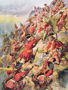 Scaling the Heights of Abraham, illustration from Glorious Battles of English History by Major C.H. Wylly, 1920s