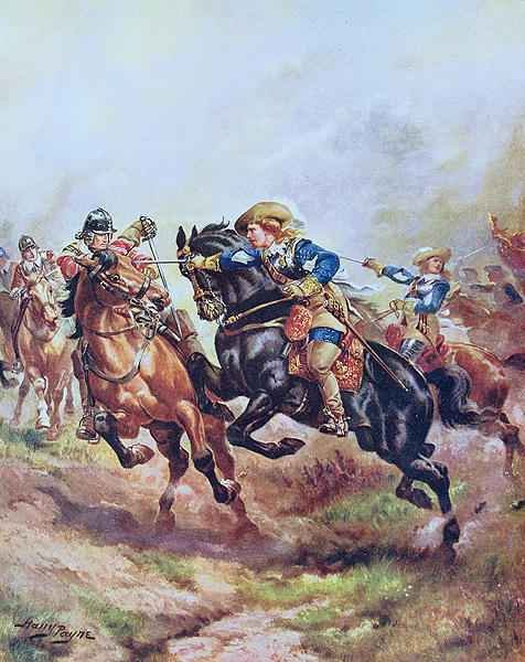 Prince Ruperts Cavalry Charging at Edgehill in 1642, illustration from Hutchinsons The Story of the British Nation c.1920