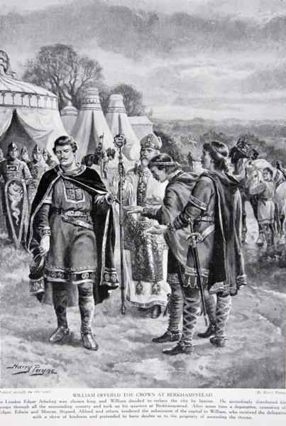 William is offered the crown at Berkhamstead, 1066, illustration from the book The History of the Nation