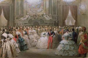 Queen Victoria 1819-1901 and Prince Albert 1819-61 at a gala dinner given by Napoleon III and Eugenie, 1853