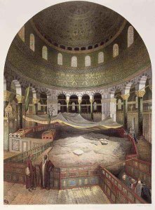 Interior of the Mosque of Omar, illustration from Souvenirs de Jerusalem by Contre-Amiral Paris, engraved by Hubert Clerget 1818-99 and Jules Gaildrau 1816-98