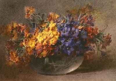 Spring flowers in a glass bowl