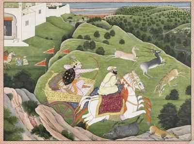 Prince Hunting Antelope and Boar from Guler Punjab Hills 1810