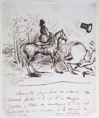 George Sands horse displaying sangfroid behind the stumbling horse of Alfred de Musset 1810-57