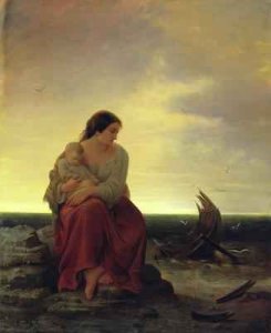 Fishermans Wife Mourning on the Beach