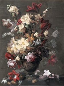 Still Life of Flowers by a Fountain