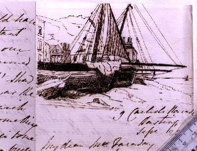 Vignette of fishing boats at Hastings a sketch in a letter to Michael Faraday