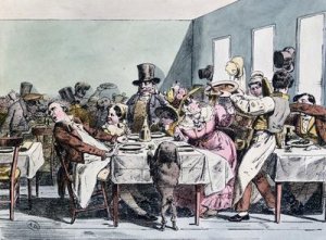 Delightful experience of a family in a crowded restaurant 1860