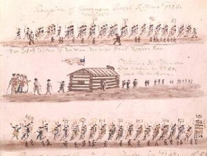 Three sketches depicting events in American history